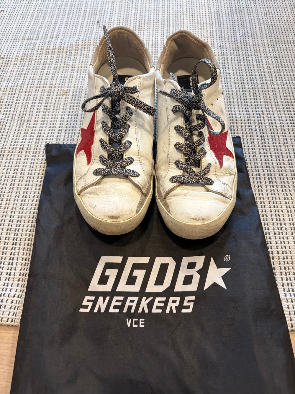 Golden Goose White Sneakers Red Glitter Star, Black & White Laces plus Dustbag